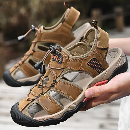 2023 Summer Men’s Casual Leather Slip-On Sandals