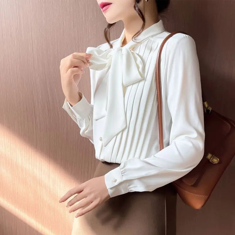 2024 Spring New Women's French Bow White Shirt