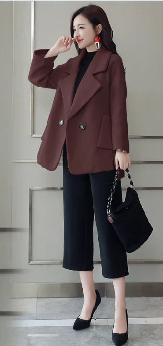 Spliced Solid Color Wool Coat