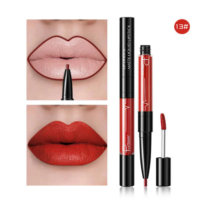 Pudaier 2-in-1 Matte Lip Gloss & Lip Liner - Agate Red