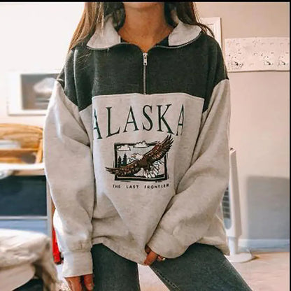 Fashion Zip Print Long Sleeve Sweatshirt Top