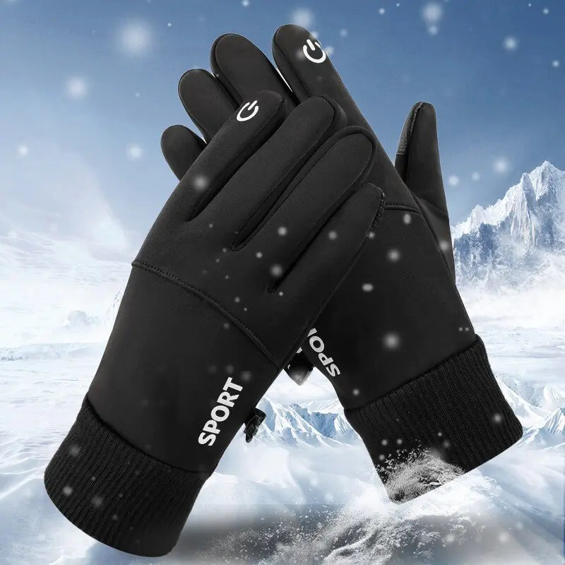 Black Waterproof Fleece Winter Gloves for Sports
