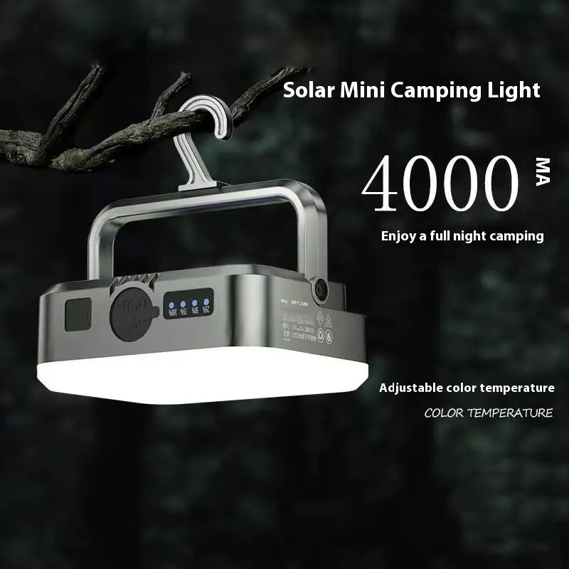 Mini LED Camp Lamp, 4000mAh Solar Rechargeable