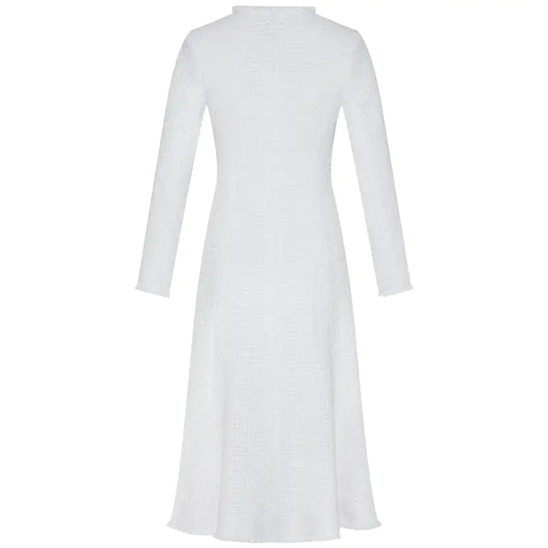 Solid Color V-neck Tweed Dress