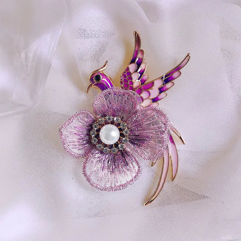 Creative Handmade Embroidered Brooch with Enamel Bird