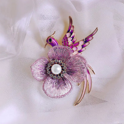 Creative Handmade Embroidered Brooch with Enamel Bird