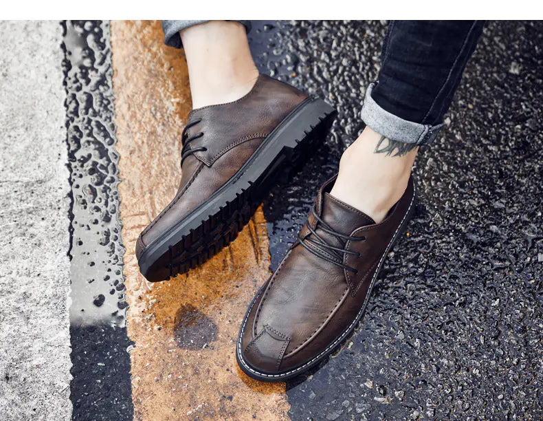 Men's Lace-Up Leather Loafers with Hidden Height Boost