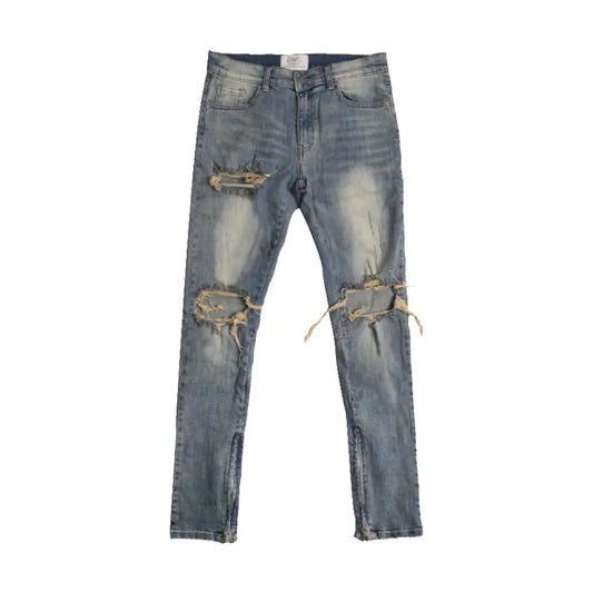 Ripped High-Street Skinny Jeans with Vintage Wash
