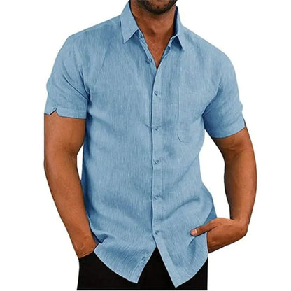 Men's Short Sleeve Polo Collar Button-Up Shirt