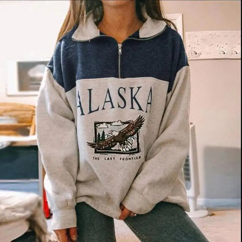 Women's Long Sleeve Zip Print Sweatshirt