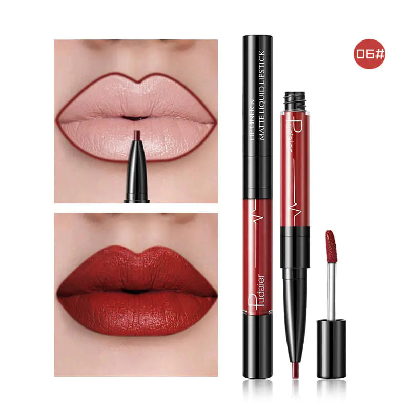 Pudaier 2-in-1 Matte Lip Gloss & Lip Liner - Agate Red