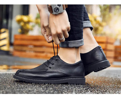 Men's Lace-Up Leather Loafers with Hidden Height Boost