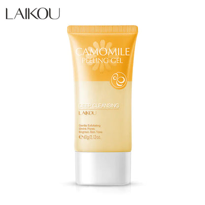 A scientific demonstration photo showing a pH test strip dipped in the LAIKOU Chamomile Gel, reflecting a skin-compatible 6.0 reading. This provides visual evidence of the product's non-stripping, acid-mantle-safe formulation.
