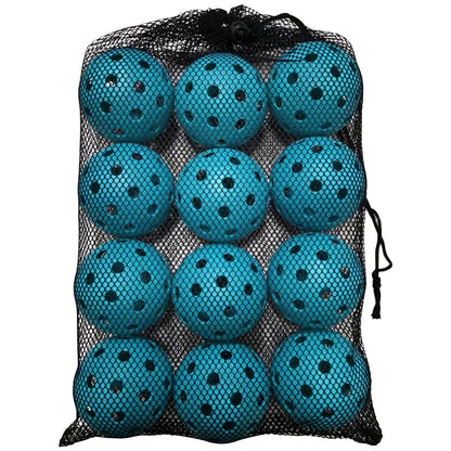 12-Pack 74mm 40-Hole Plastic Pickleball Balls with Net Bag – Assorted Colors