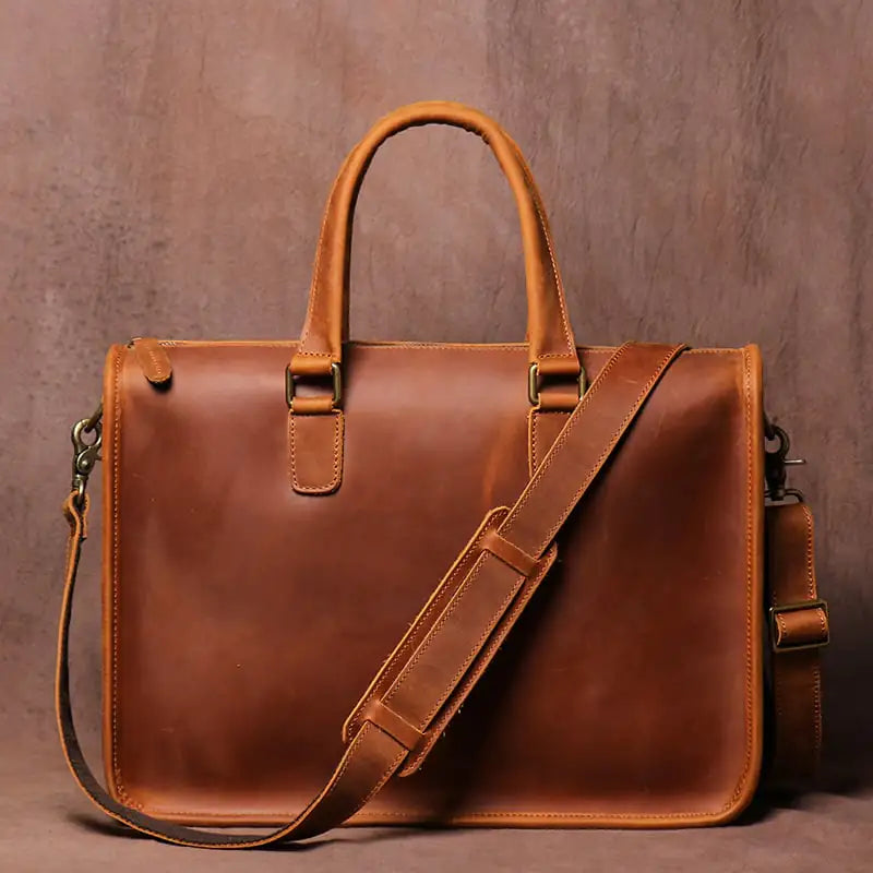 Men's Crazy Horse Leather Laptop Briefcase