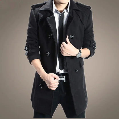 Men's Double-Breasted Wool Trench Coat