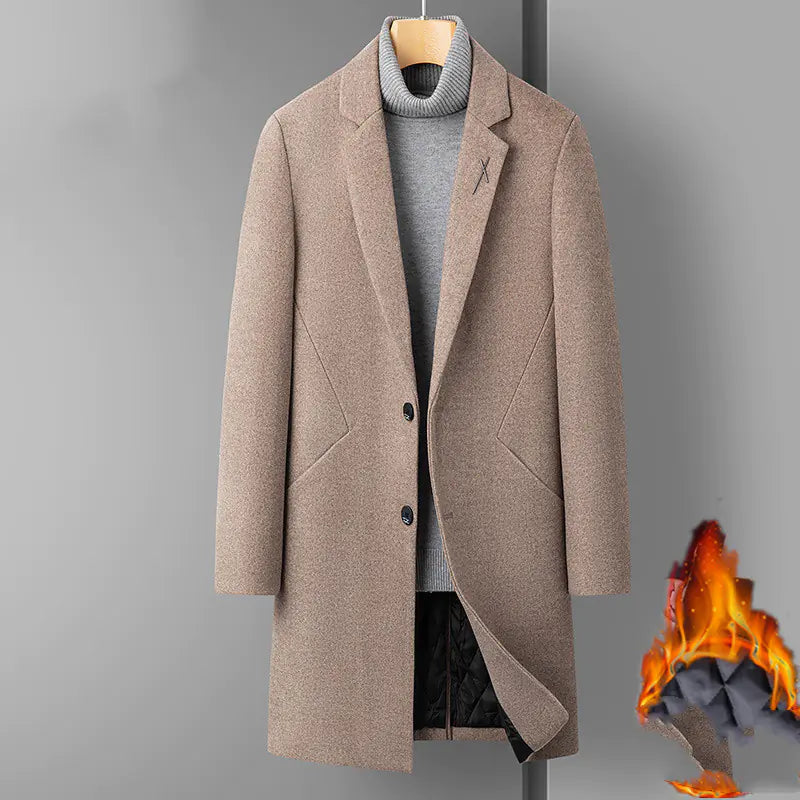 Men's Mid-Length Thick Wool Coat