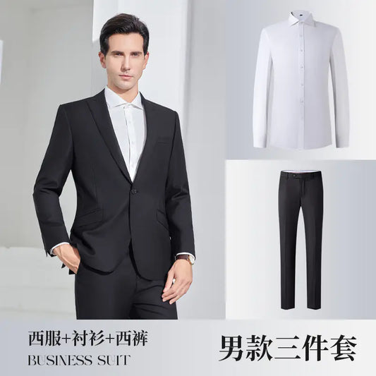 Men's Stylish Business Wool Suit Set - Solid Color Attire