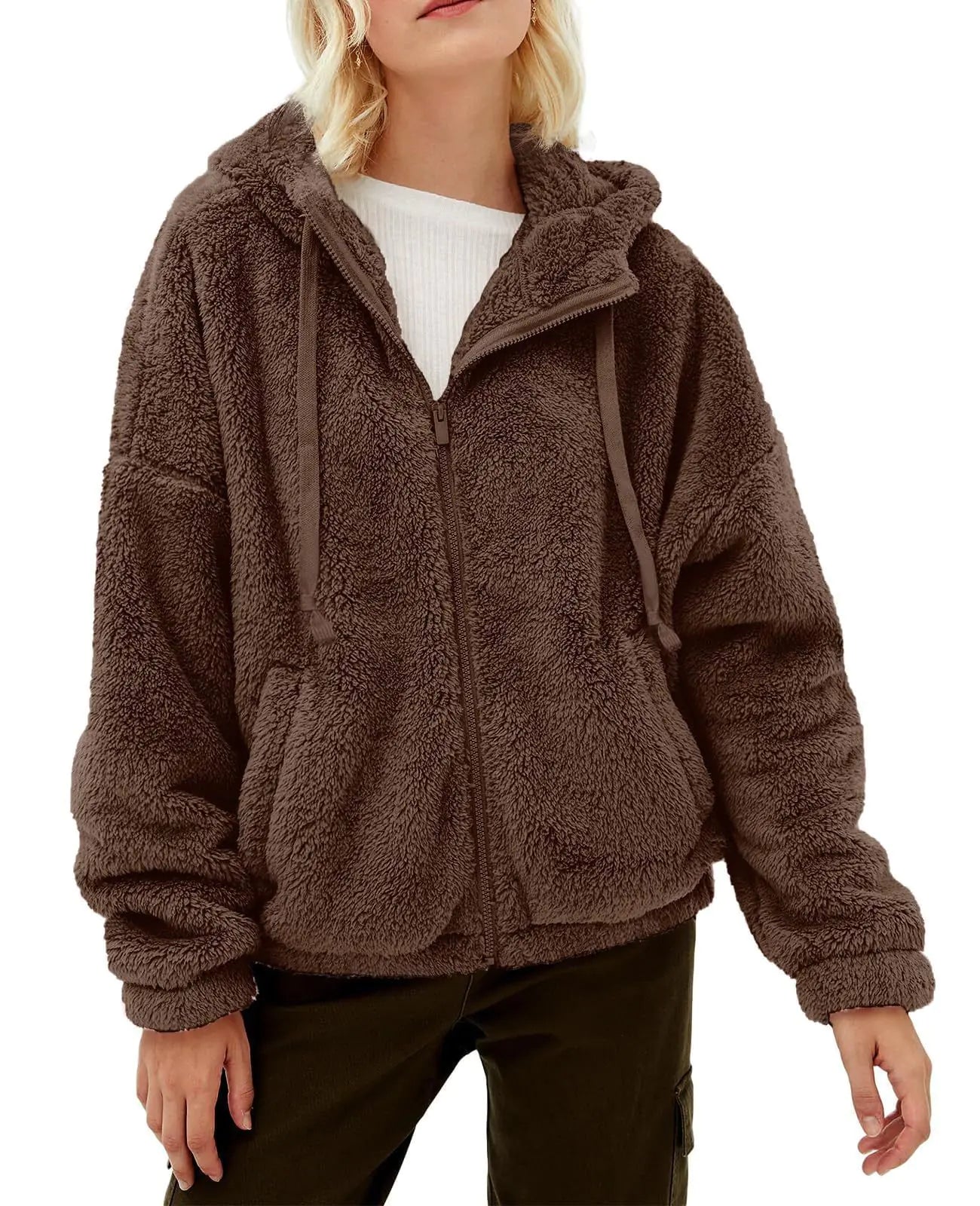 Casual Hooded Loose Zip Plush Pocket Sweatshirt