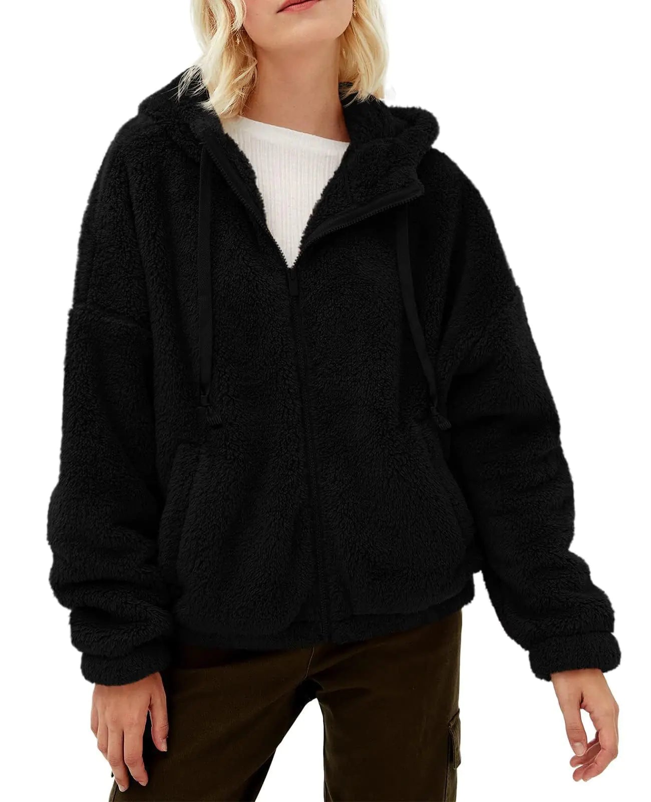 Casual Hooded Loose Zip Plush Pocket Sweatshirt