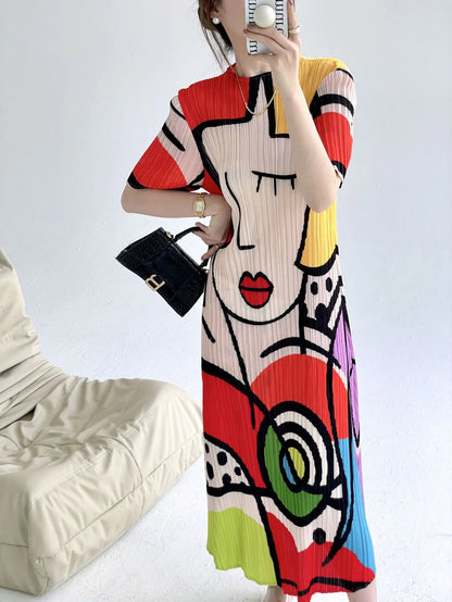 Funny Red Lips Graffiti Print T-Shirt Dress