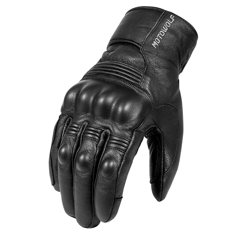Winter Thickened Leather Motorcycle Riding Gloves