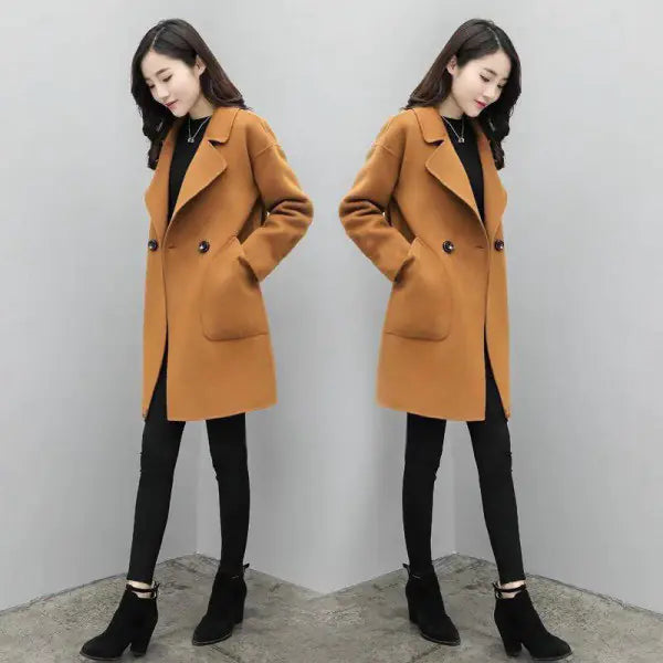 Spliced Solid Color Wool Coat