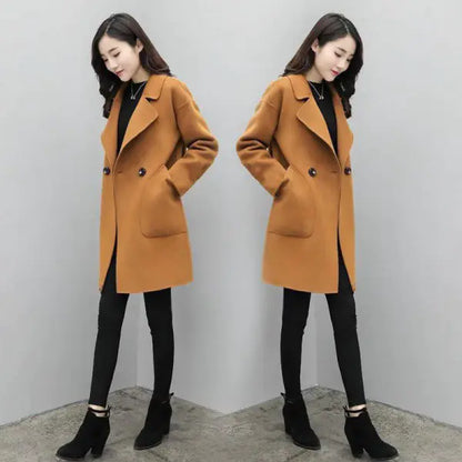 Spliced Solid Color Wool Coat
