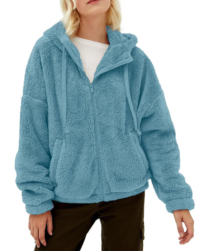 Casual Hooded Loose Zip Plush Pocket Sweatshirt