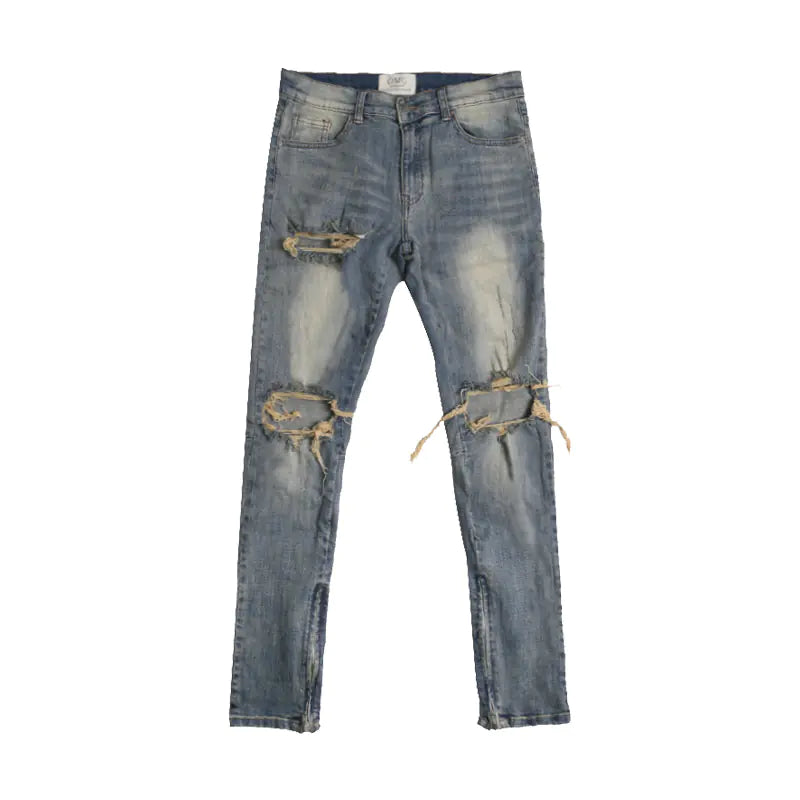 Ripped High-Street Skinny Jeans with Vintage Wash
