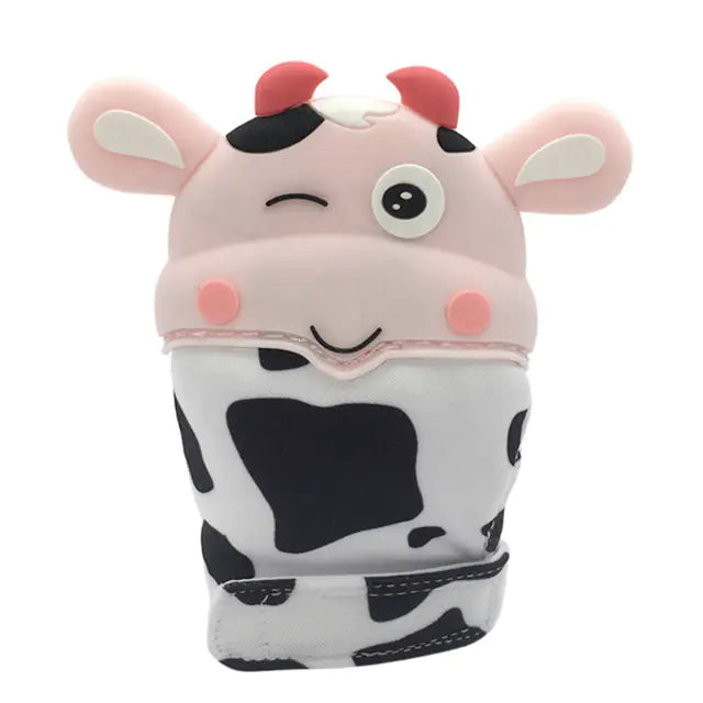 Baby Cow Teething Mittens - Cartoon Silicone Gloves