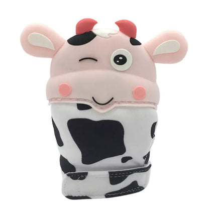 Baby Cow Teething Mittens - Cartoon Silicone Gloves