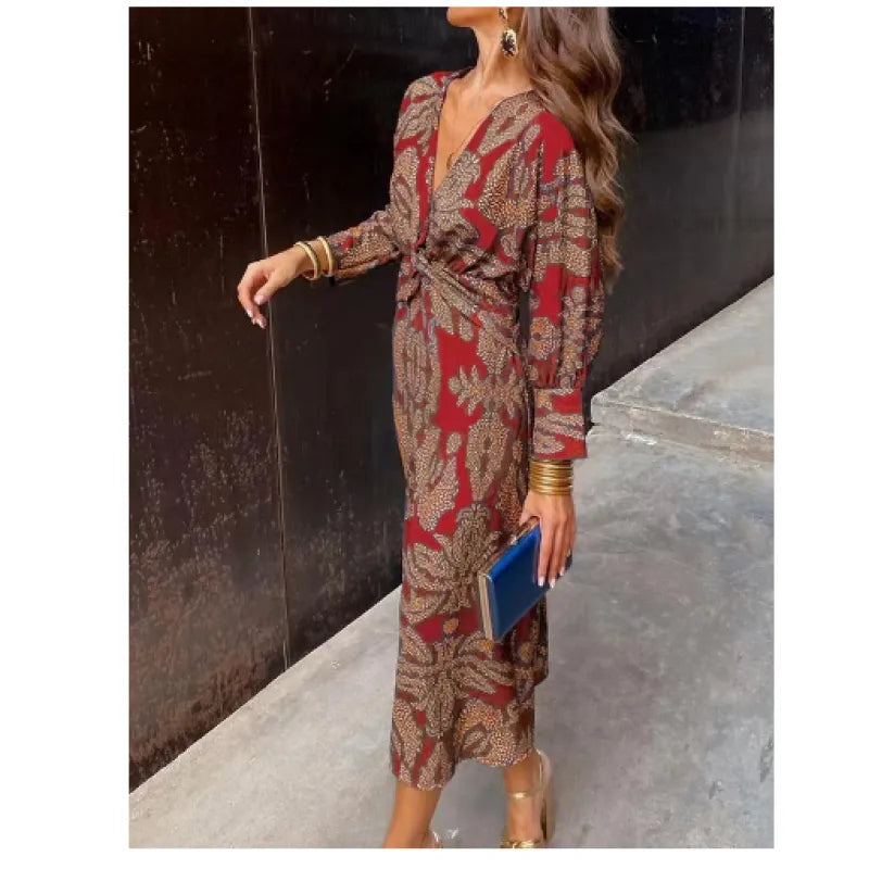 Summer Nine-quarter Sleeve V-neck Painted Dress