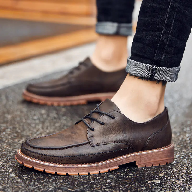 Men's Lace-Up Leather Loafers with Hidden Height Boost