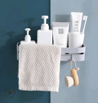 No-Drill Bathroom Storage Rack - Wall-Mounted Organizer