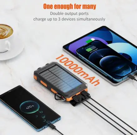 Life Light Solar Power Bank with LED Flashlight - 8000mAh, IP65 Waterproof, Dual USB Output
