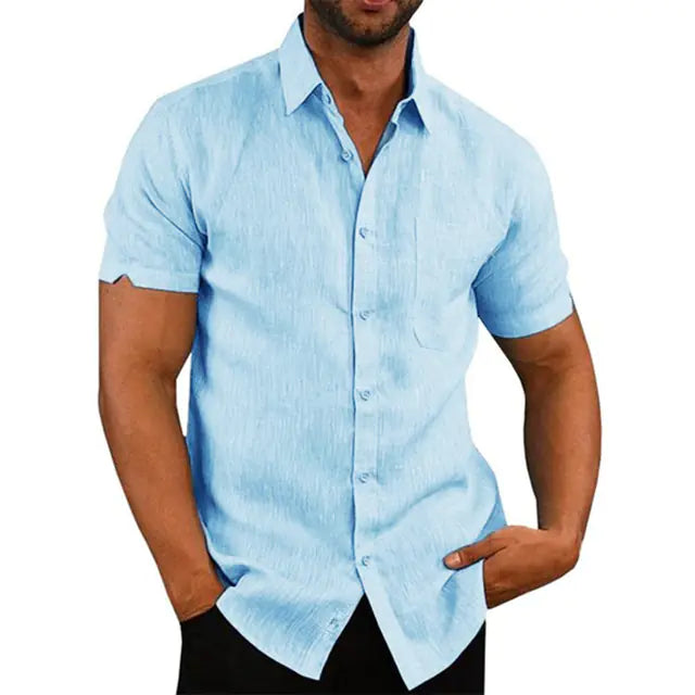 Men's Short Sleeve Polo Collar Button-Up Shirt