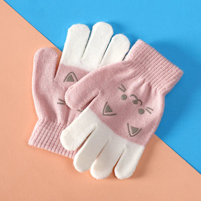 Cute Cartoon Knitted Gloves for Kids - Warm Mittens