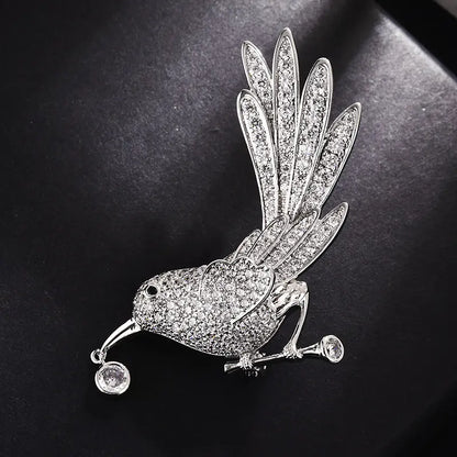 Chic Animal Brooch with Zircon Bird Pin for Women