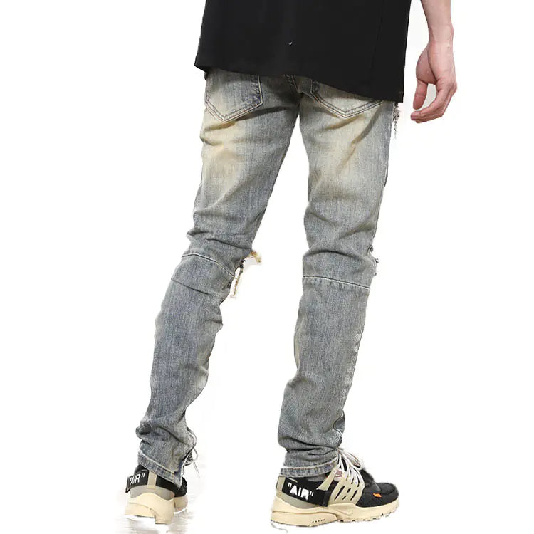Ripped High-Street Skinny Jeans with Vintage Wash
