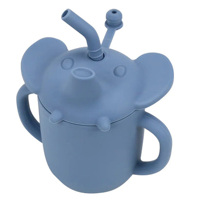 Silicone Infant Straw Water Cup with Handle (Double Mouth)