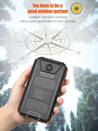 Life Light Solar Power Bank with LED Flashlight - 8000mAh, IP65 Waterproof, Dual USB Output