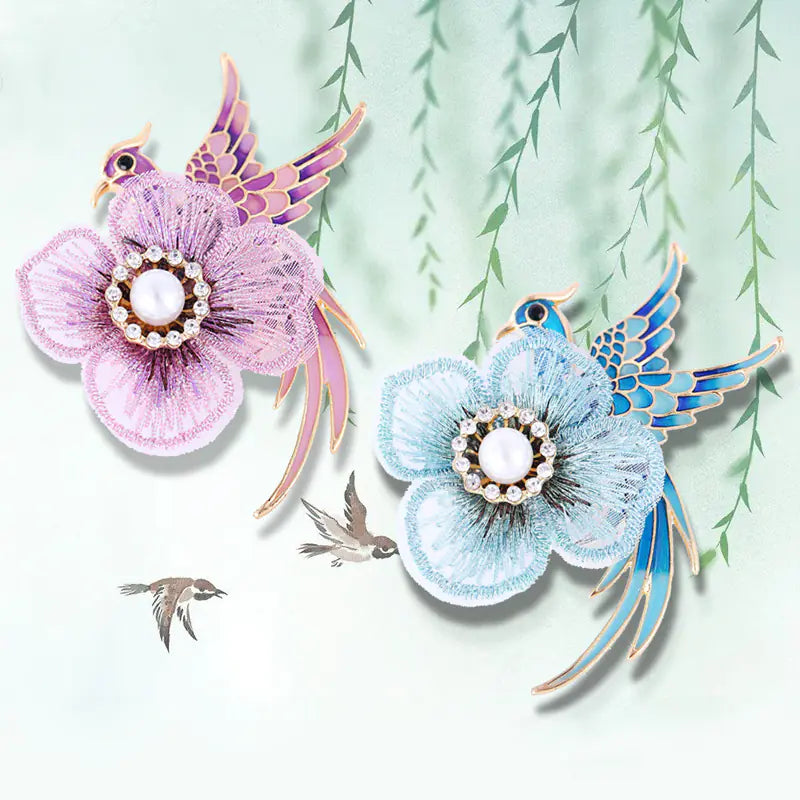 Creative Handmade Embroidered Brooch with Enamel Bird