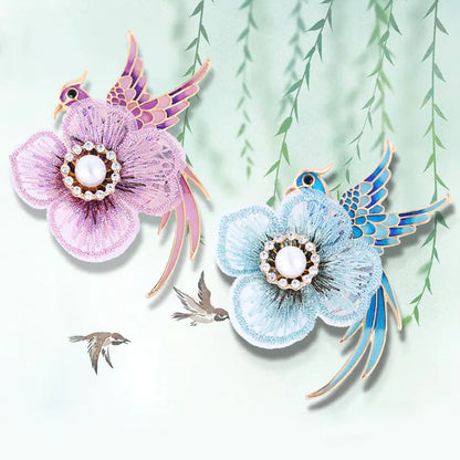 Creative Handmade Embroidered Brooch with Enamel Bird
