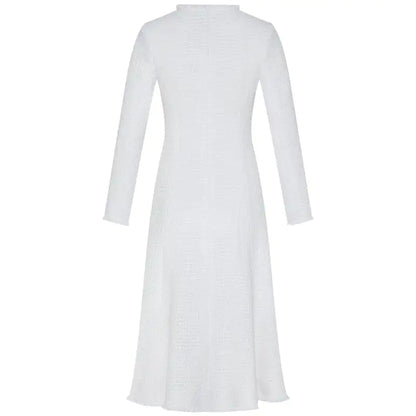 Solid Color V-neck Tweed Dress