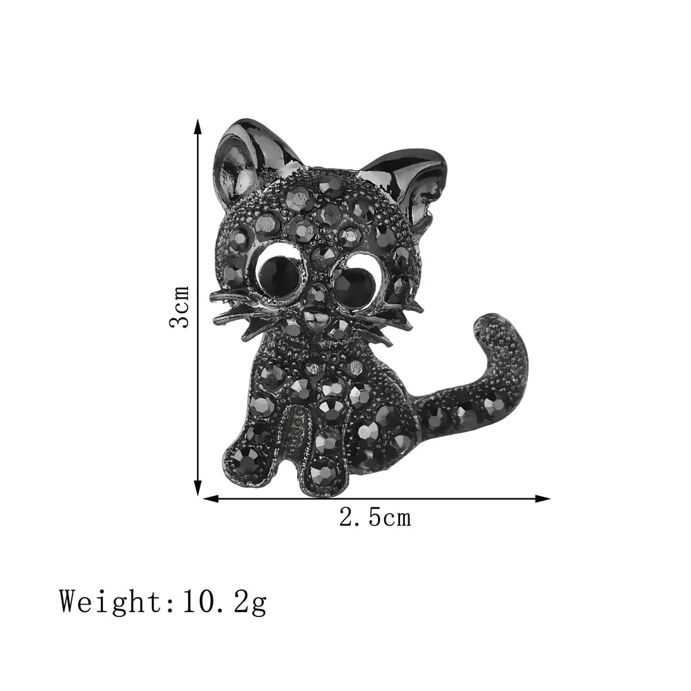 Cat Brooch with Rhinestones