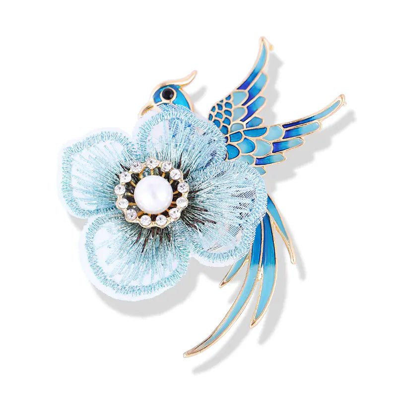 Creative Handmade Embroidered Brooch with Enamel Bird