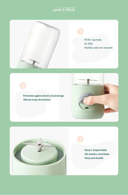 500ml Mini Juicer Blender - Portable USB Smoothie Maker