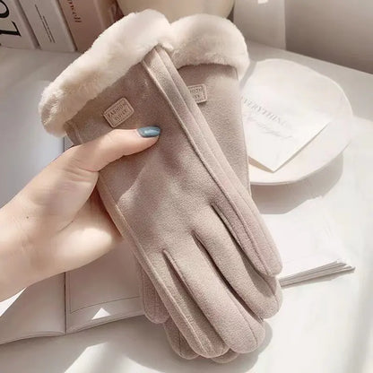 Women's Fuzzy Winter Gloves with Letter Patches