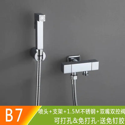Square Black Brass Bidet Sprayer Set with Angle Valve